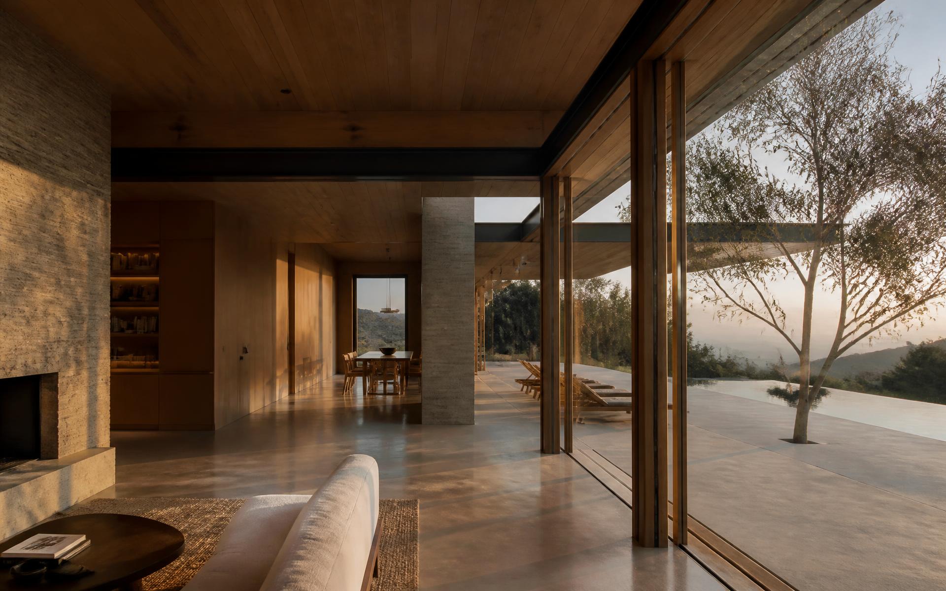 Sunlit modern California residence with oak, concrete, and glass